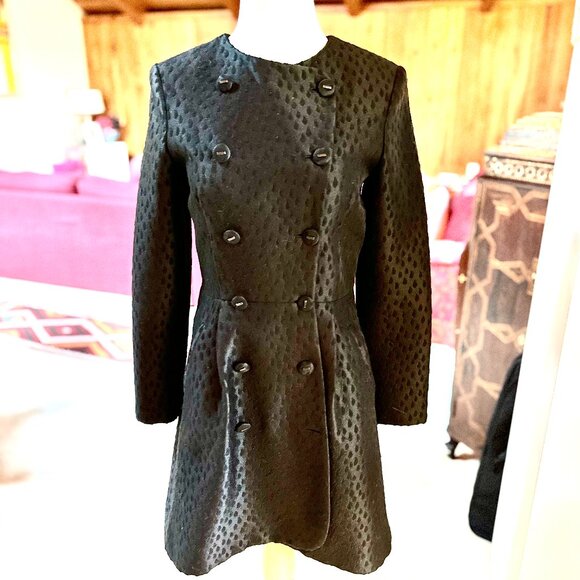 KENZO Vintage Black Damask Double Breasted Coat –FR36 - XS